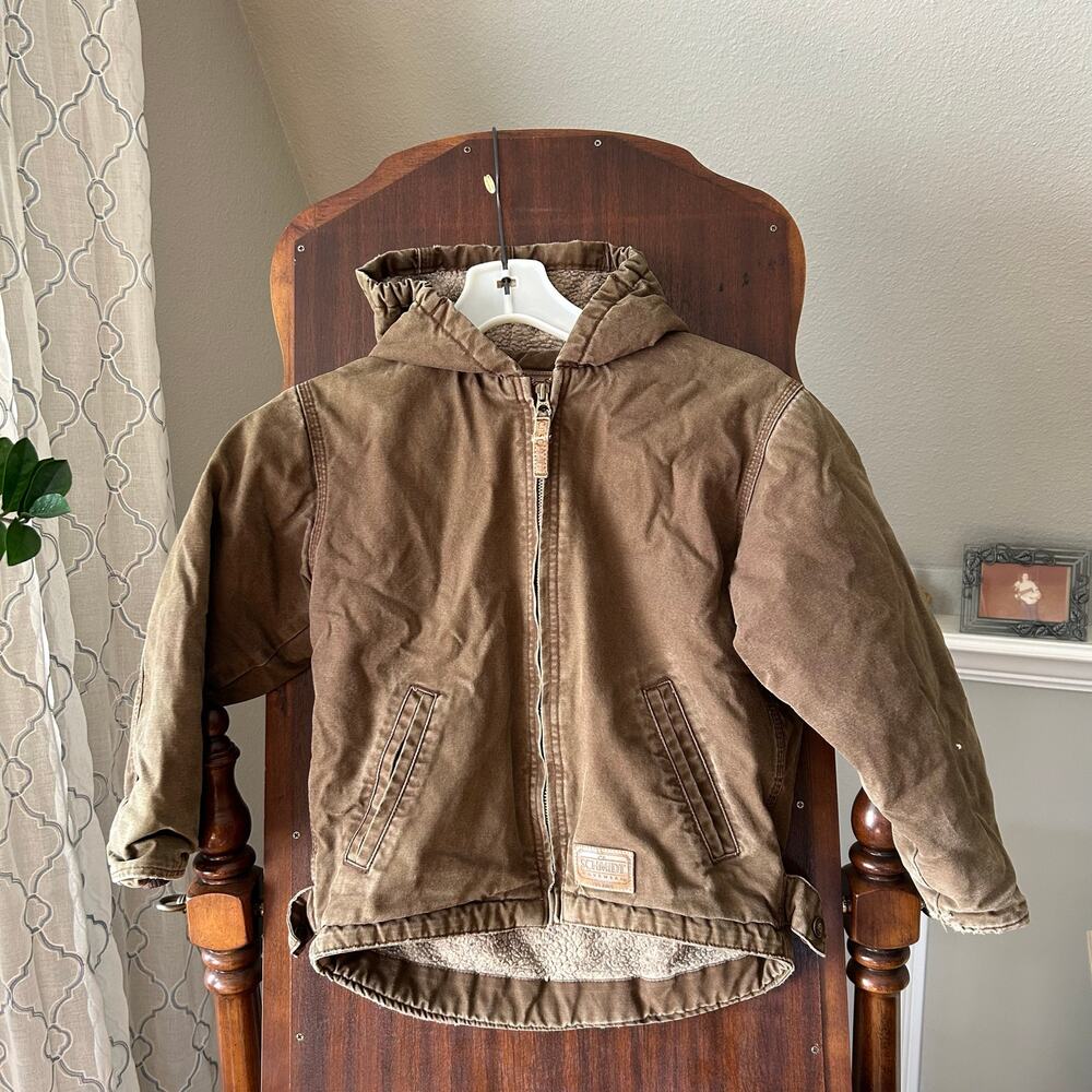 C. E. Schmidt brown Hooded Insulated Sherpa Jacket boys small 6-8